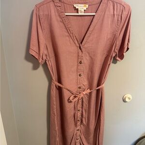 C&C California Pink Midi Dress V-Neck Short Sleeve